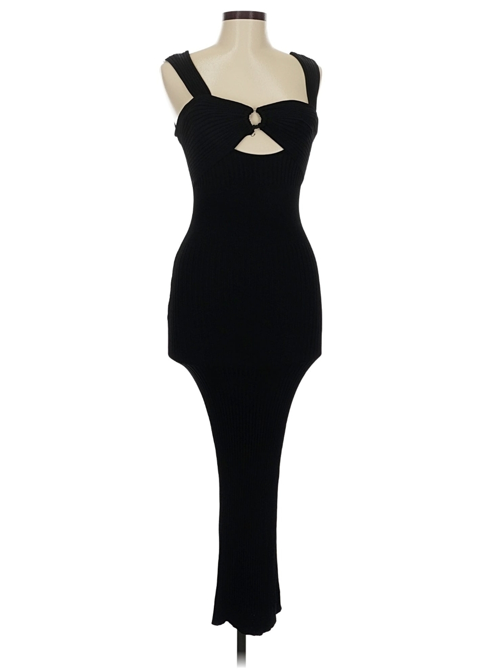 Meshki Black Asymmetrical Cutout Ribbed Maxi Dress Large